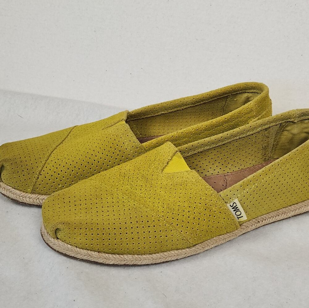 Toms Perforated Suede Espadrille Lime Green Slip-on Flats Size 9.5